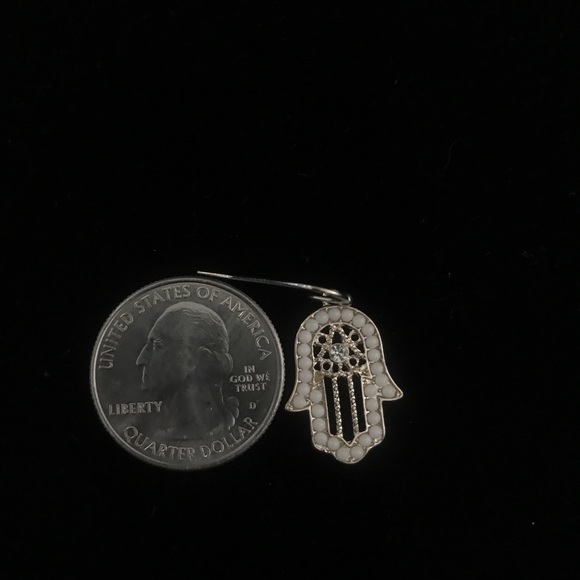 Hamsa/Hand Of Fatima Gold and Cream Drop Earrings - Picture 2 of 2